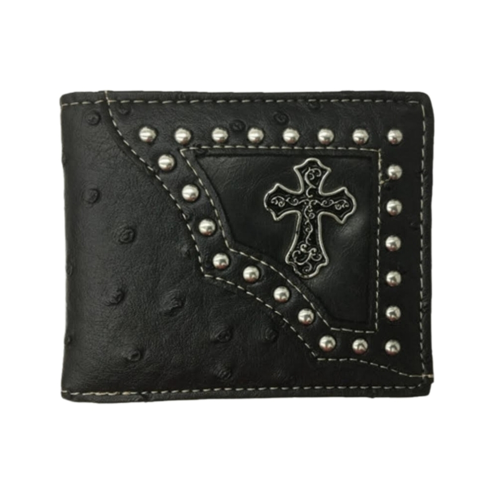 Cross Mens Wallet Western  Bifold Style Black Ostrich